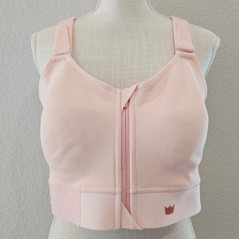 Shefit Ultimate Sports Bra Pink Gold Foil Marble Front Zip Adjustable Size 4Luxe
